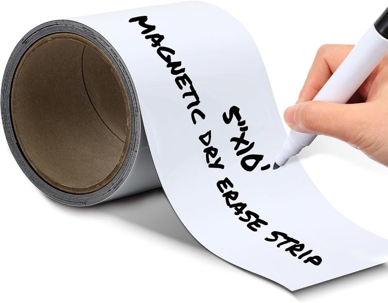 Houseables Magnetic Strip, Magnetic Tape Roll, Magnet Tape, Magnet Roll, Dry Erase Label, Strips for White Board, Write On Labels, Whiteboard Sheet, Dry Erase Sheet, Writable, Wipe Off, 5 in x 10 FT - Image 1